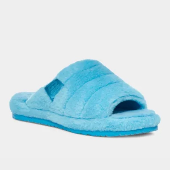 UGG FLUFF YOU Men’s Slipper Sandals 9 Blue Sheepskin Fur - Picture 2 of 14